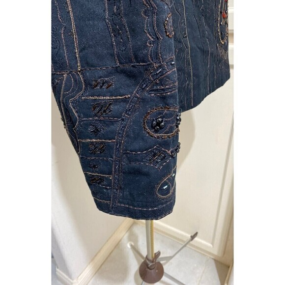 CHICOS Size 3 Camelot Black Roadster Jacket XL/16 Reg Size Beaded Embroidery - Picture 7 of 12